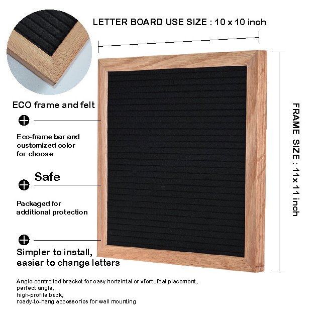 hot selling 10x10 inch 12 x 12 inch changeable black felt letter board for precut 340 letters numbers and emoticons Board