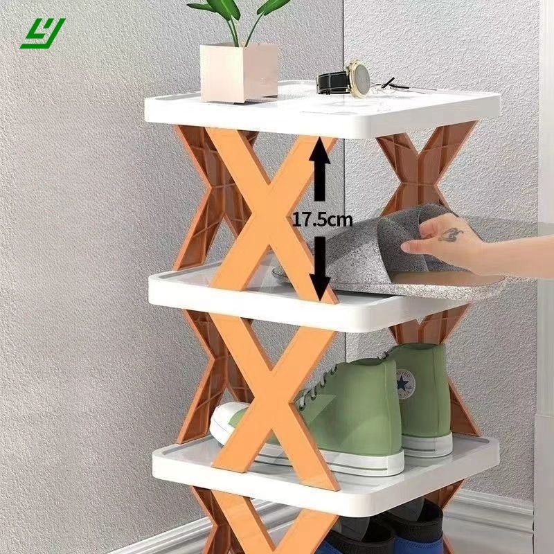 YHY Household simple slippers rack multi-layer space saving free installation of dustproof folding plastic shoe rack