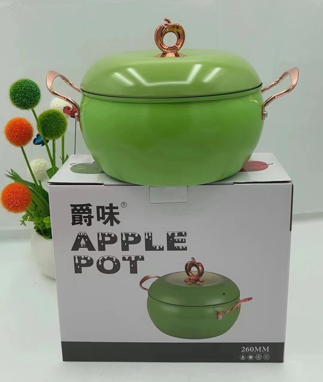 8l Orange New Kitchen Cookware Product Cast Iron Non-stick Stew Soup Pot Gas Apple Shape Micro Pressure Cooker