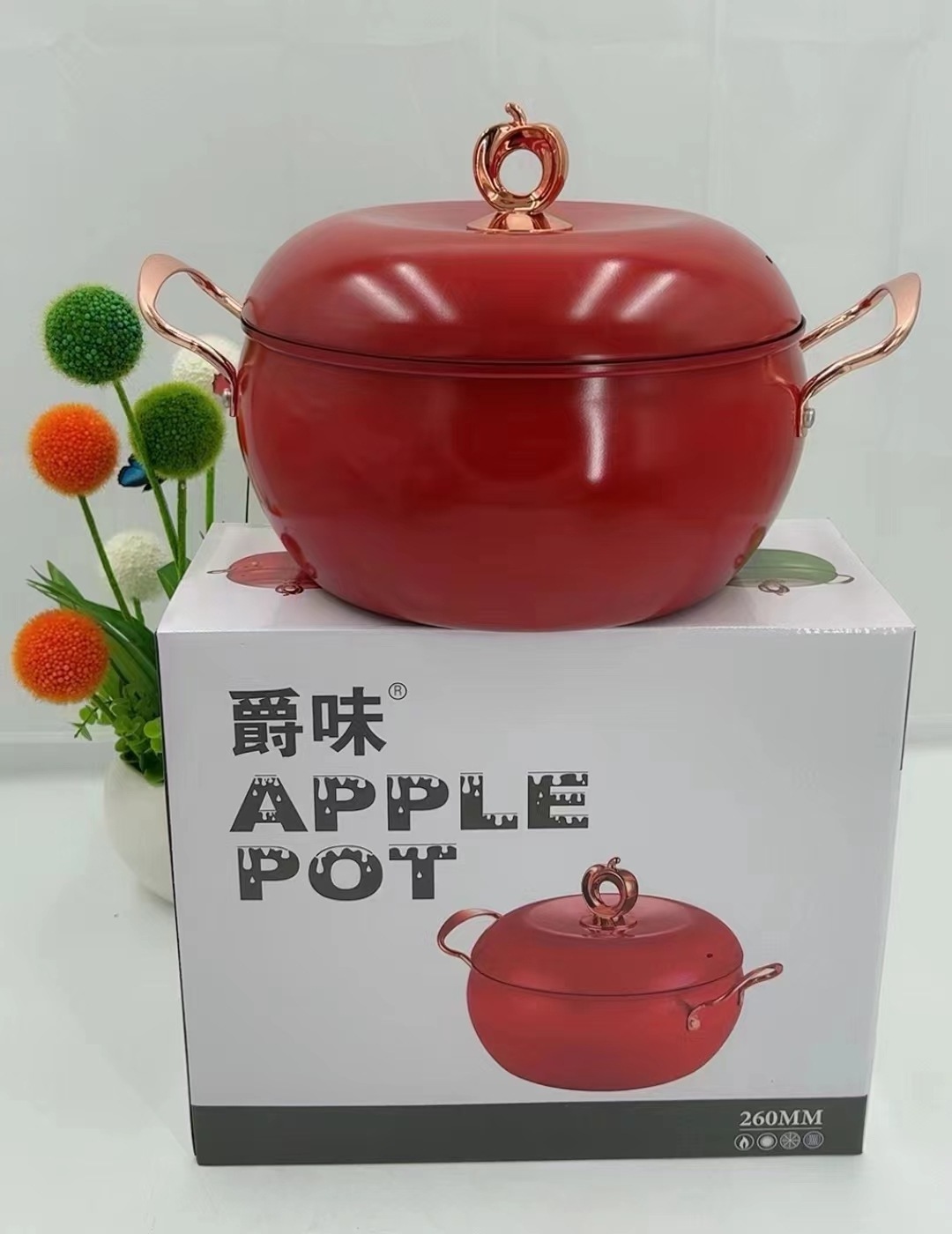 8l Orange New Kitchen Cookware Product Cast Iron Non-stick Stew Soup Pot Gas Apple Shape Micro Pressure Cooker