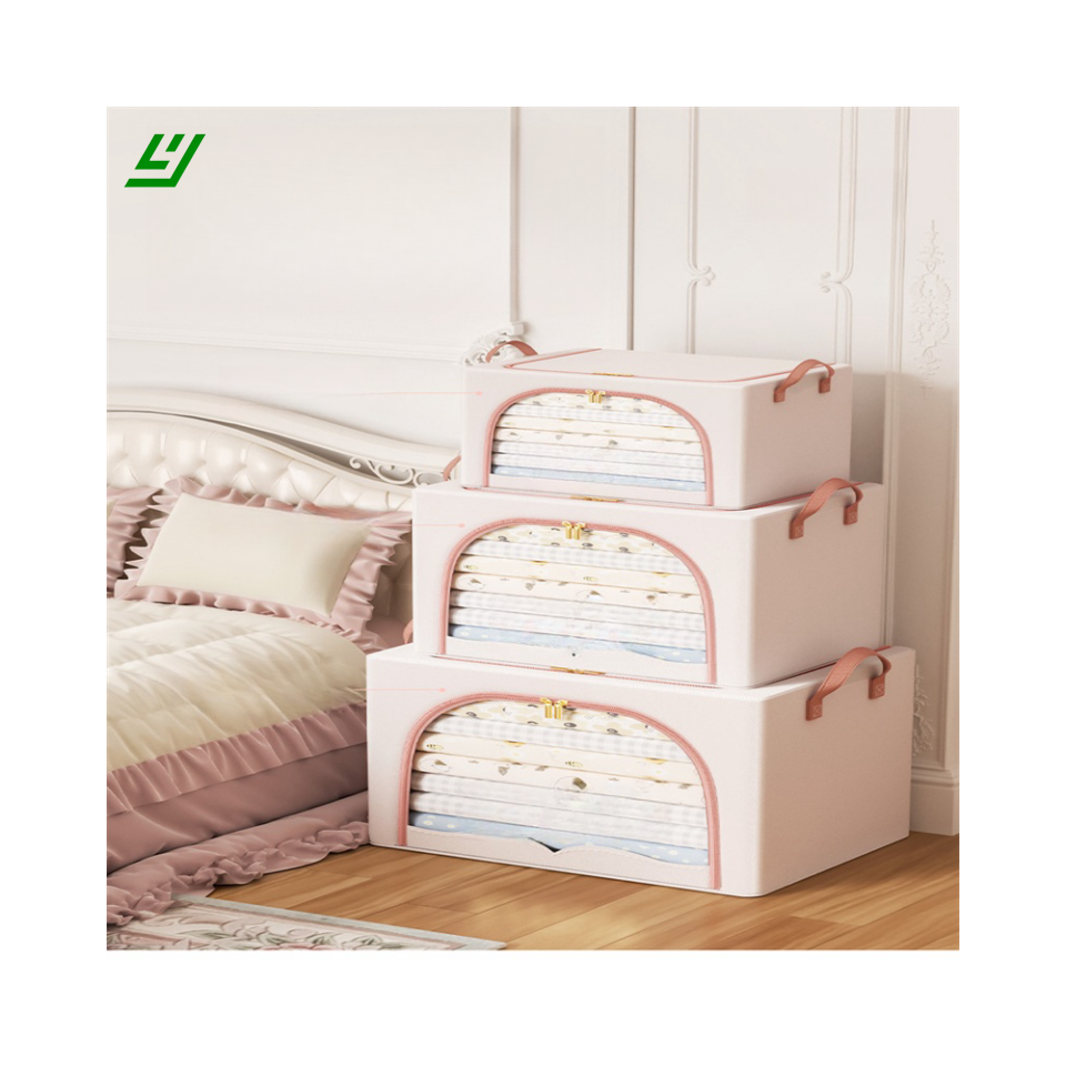 New hot selling large capacity foldable cotton linen storage box with zipper toy blanket storage box with steel frame finishing