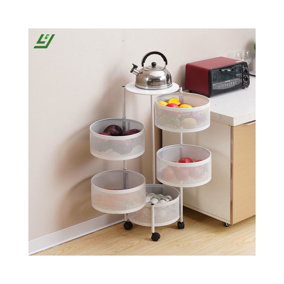 YIHEYI Wholesale Price 5 Tier Rack Multi-layer Rotatable Storage Vegetable Basket 360 Degree Rotating Baskets Rack