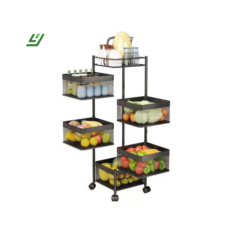 YIHEYI Wholesale Price 5 Tier Rack Multi-layer Rotatable Storage Vegetable Basket 360 Degree Rotating Baskets Rack