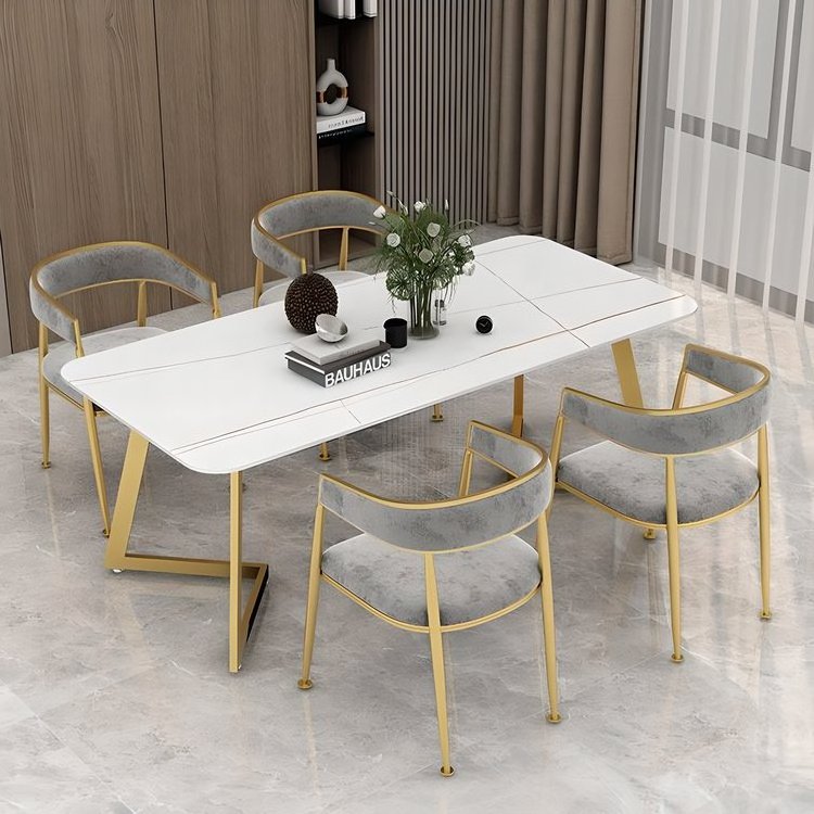 Customizable Table Marble Dining Table With Rectangular Top Stainless Steel Legs living room table