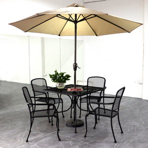 Outdoor Patio Dining Table And 4 Stackable Chairs Furniture Set With Umbrella