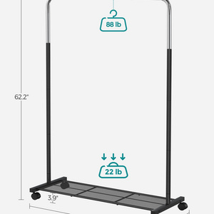 Garment Rack with Wheels Coat Hanger Clothes Rack with Dense Mesh Storage Shelf