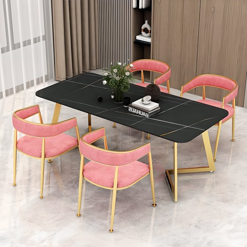 Customizable Table Marble Dining Table With Rectangular Top Stainless Steel Legs living room table