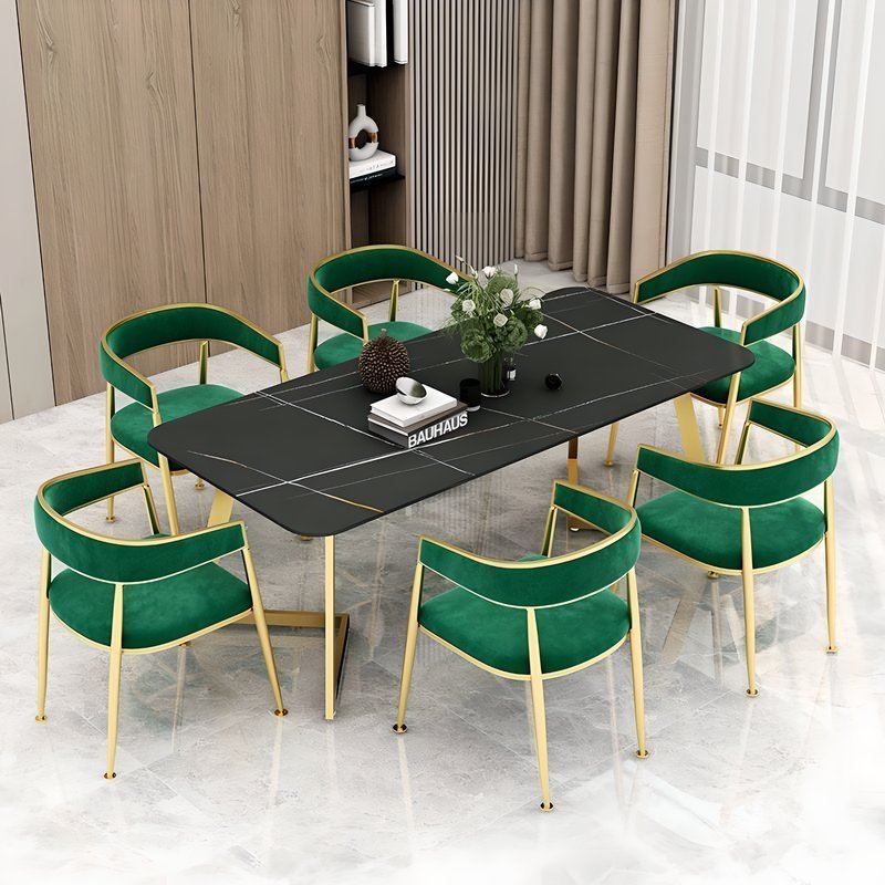 Customizable Table Marble Dining Table With Rectangular Top Stainless Steel Legs living room table