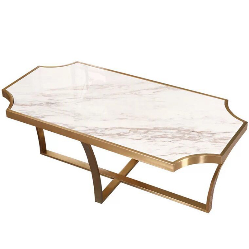 Gold Brass Metal Legs Dining Table Base with Desktop Dining Room Detachable Stone Top Pedestal Marble Caffe Coffee Table