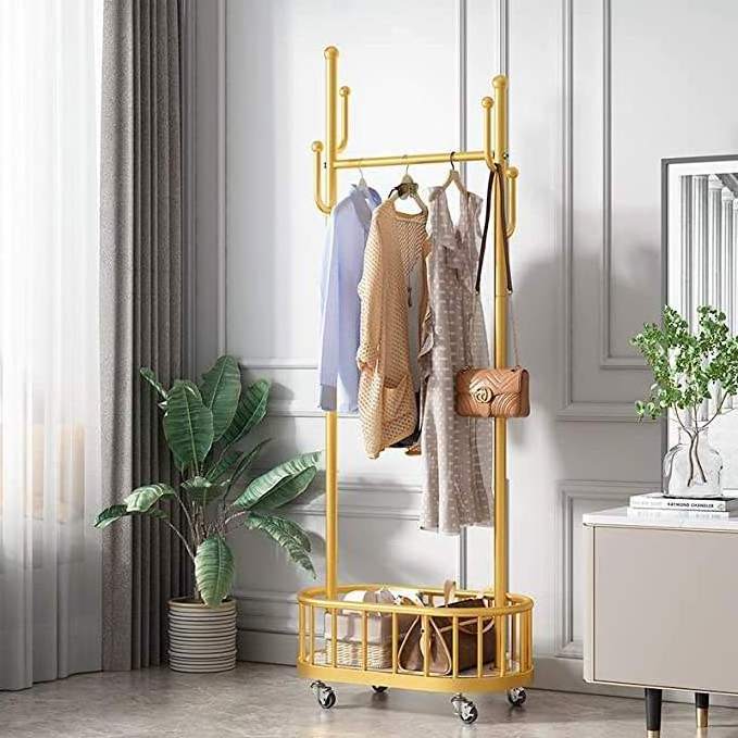 Vertical Clothes Hanger Rack Standing Hangers Nordic gold fashion clothes rack and hanger  Light Luxury Corner Movable Coat Rack