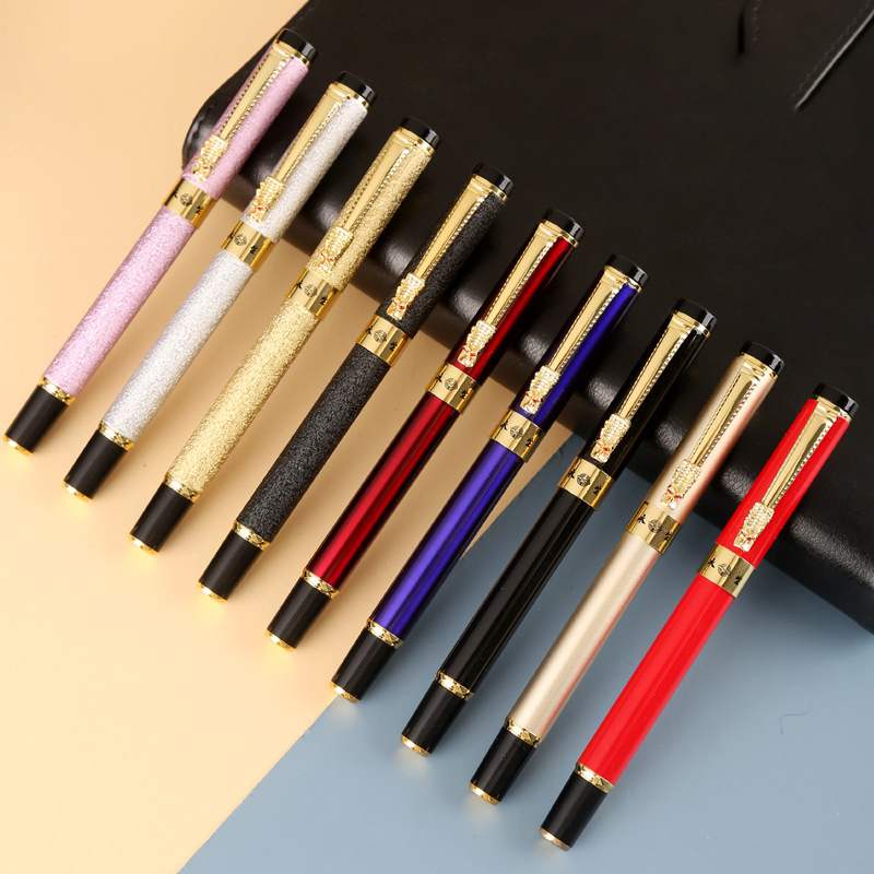 SY145 Gold Luxury Black Ink Pens Fountain Cartridge Logo Vintage Stationery Gift Promotional Metal Roller Fountain Pen