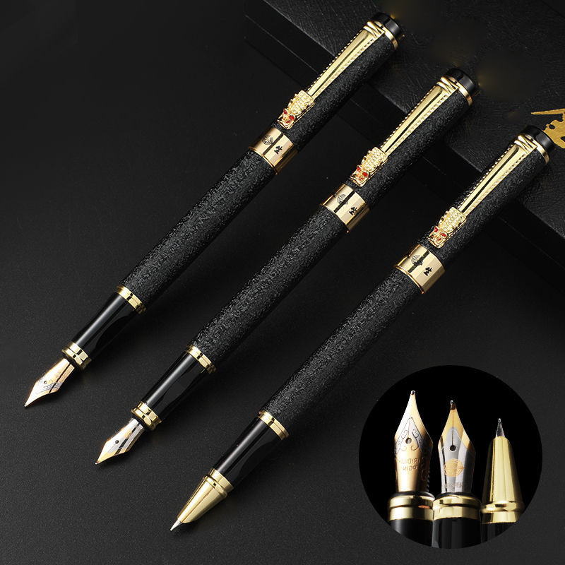 SY145 Gold Luxury Black Ink Pens Fountain Cartridge Logo Vintage Stationery Gift Promotional Metal Roller Fountain Pen