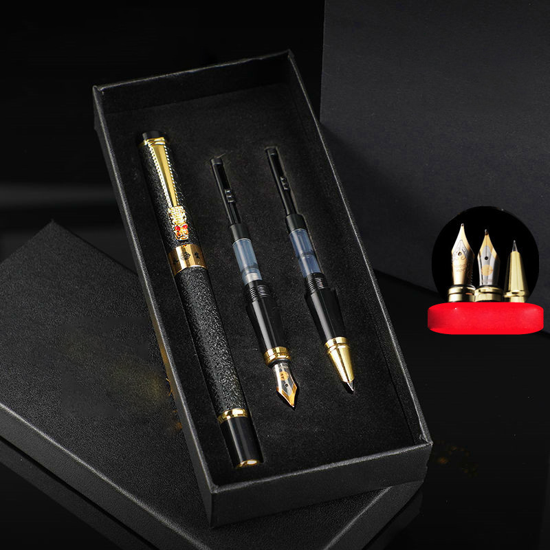 SY145 Gold Luxury Black Ink Pens Fountain Cartridge Logo Vintage Stationery Gift Promotional Metal Roller Fountain Pen