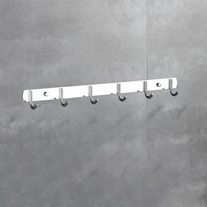 J1811 Silver Metal Multifunctional Bathroom Kitchen Heavy Duty Rack Wall Mounted Hat Towel Stainless Steel Row Coat Hanger Hook