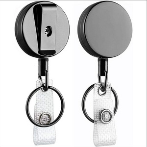 ZXX211 4CM ROUND Custom logo Stainless Steel key fob keychain retractable metal Badge reel Name ID badge holder with Belt Clip