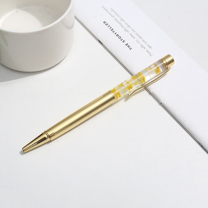 YS64 Novel design Promotional 3D Real Dry Flower Liquid Floating Ballpoint Pen Customized Flower Oil Pen for Promotion Gift