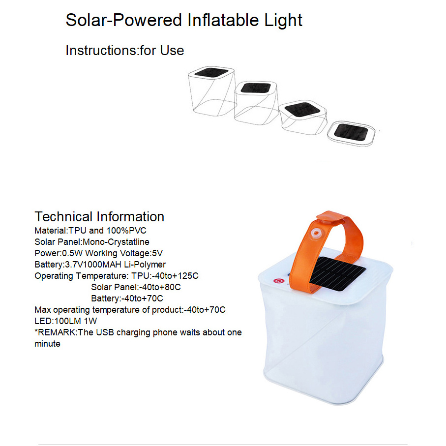 Outdoor Collapsible LED Solar Inflatable Light Folding Waterproof 2-in-1 Phone Charger Battery Camping Lanterns