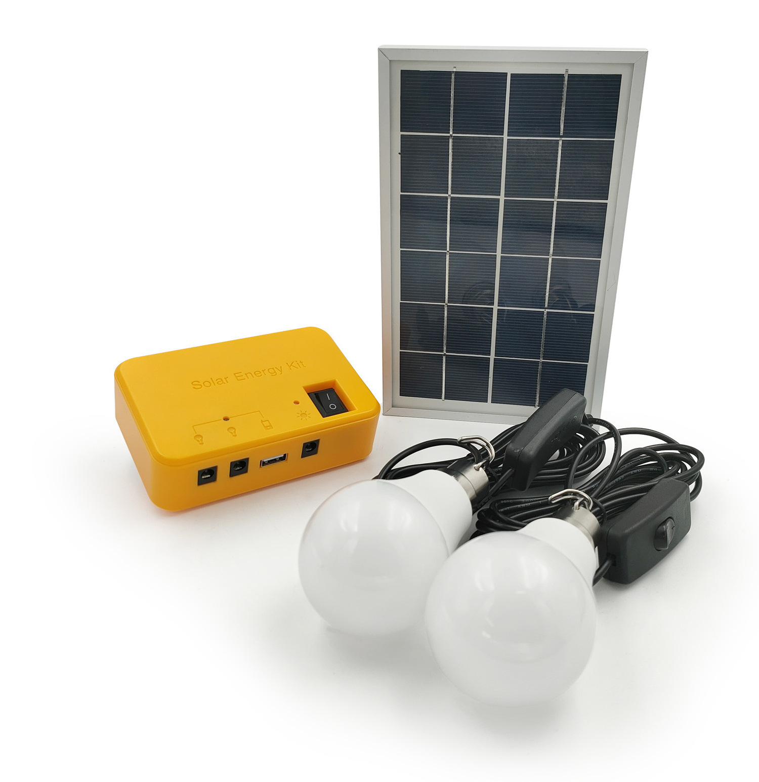 Portable Mini Solar Lighting Kit with 2 LED Bulbs Small Home Energy System with DC Lamp Charging USB Port