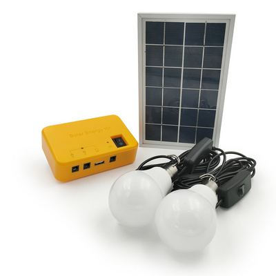 Portable Mini Solar Lighting Kit with 2 LED Bulbs Small Home Energy System with DC Lamp Charging USB Port