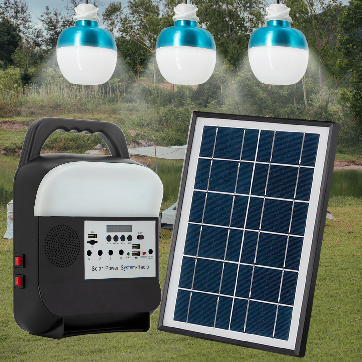 Portable Rechargeable Emergency Lamp LED Solar Camping Tent Light with Solar Panel 3W 5W 9W 15W 20W