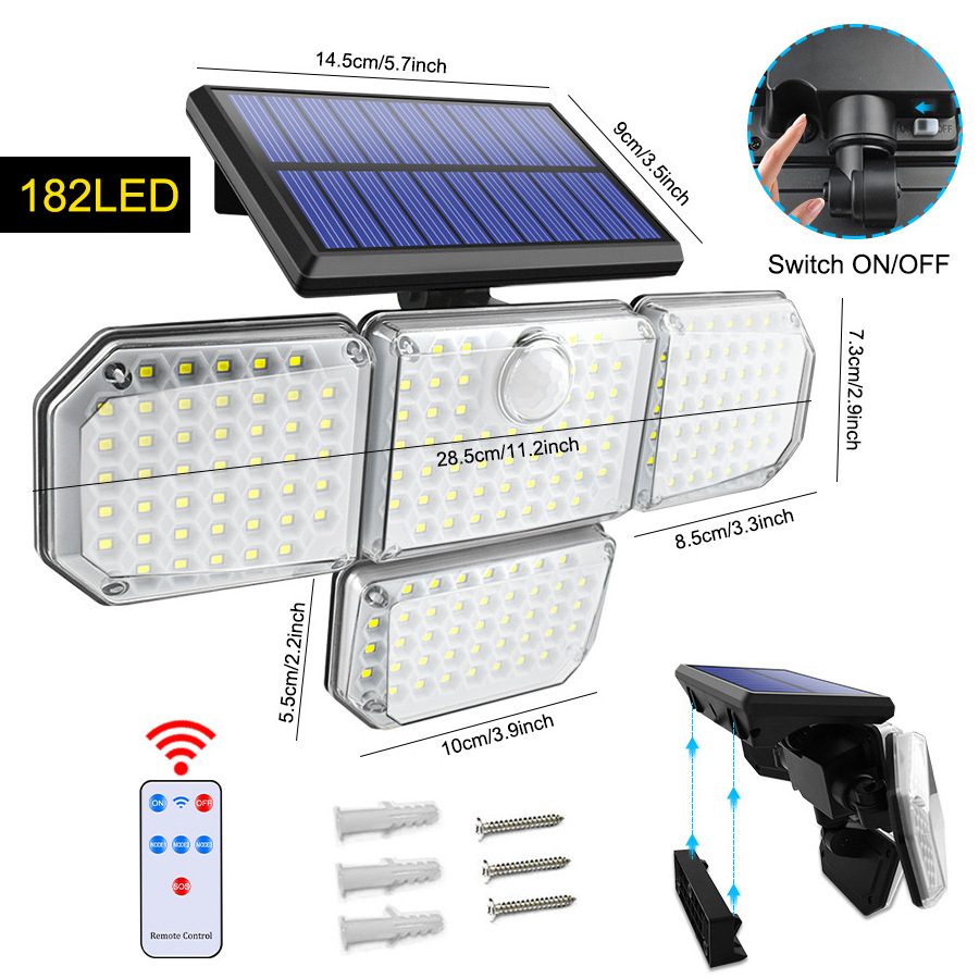 Outdoor Wireless Solar Garden Lights Waterproof 4 Adjustable Heads 270 Wide Angle Led Solar Light Body Sensor Wall Lamp