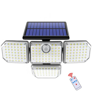 Outdoor Wireless Solar Garden Lights Waterproof 4 Adjustable Heads 270 Wide Angle Led Solar Light Body Sensor Wall Lamp