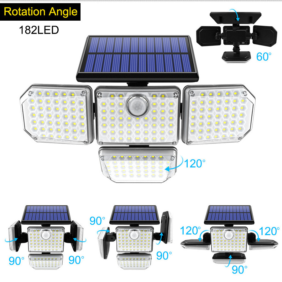 Outdoor Wireless Solar Garden Lights Waterproof 4 Adjustable Heads 270 Wide Angle Led Solar Light Body Sensor Wall Lamp