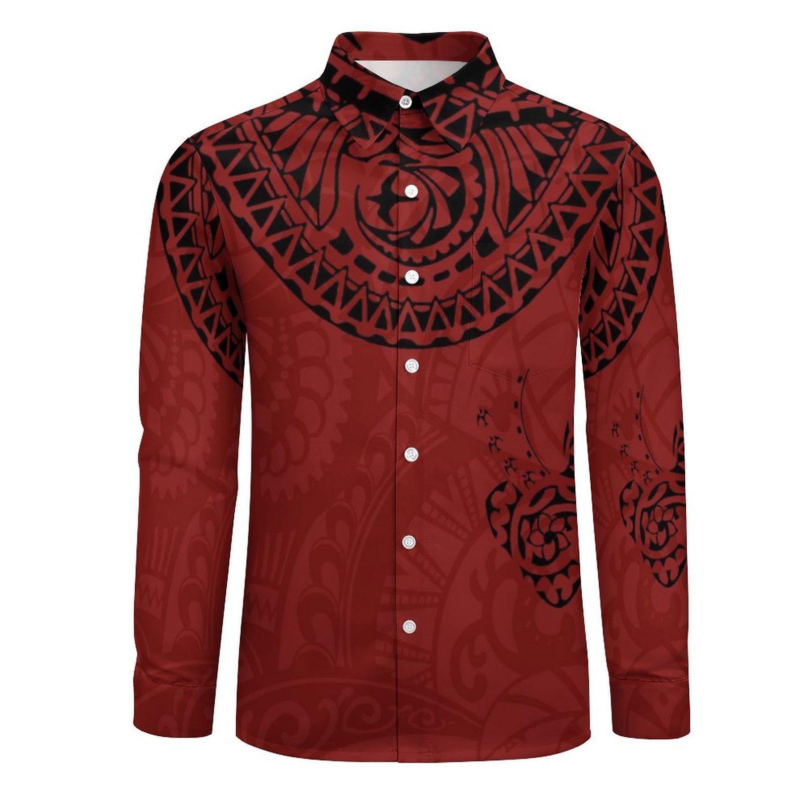 hot selling hawaiian shirt men polynesian tribal print maroon formal shirts custom full print long sleeve shirts