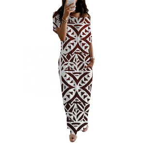 Wholesale Polyester Cotton Samoan Puletasi Tapa Flower Dress Polynesian Tribal Dress Island Dress Plus Size Women's Clothing