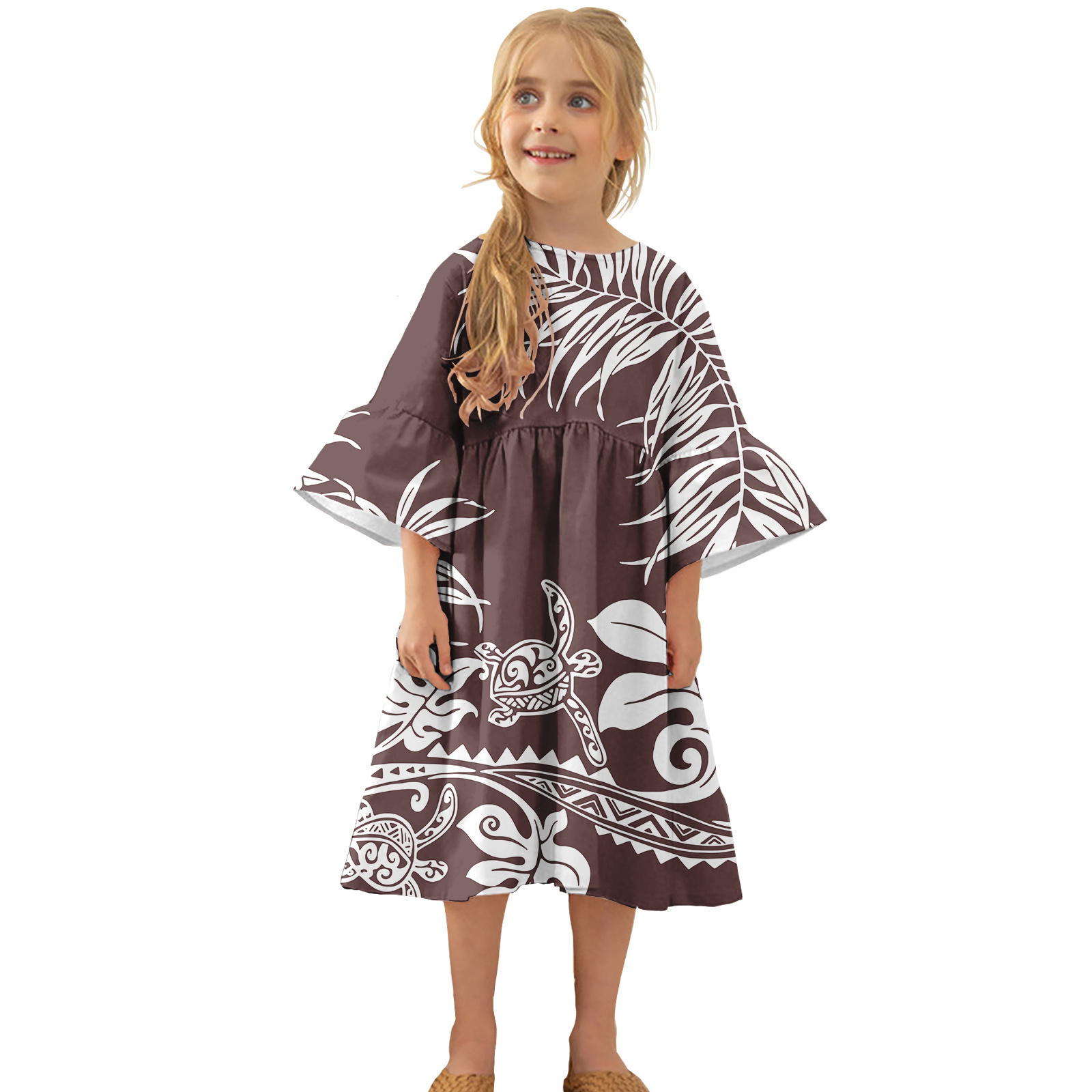 1 MOQ Drop Shipping Polynesian Elei Tribal Design Cheap Custom Kids Casual Dresses For Party Wedding Princess Children Clothing