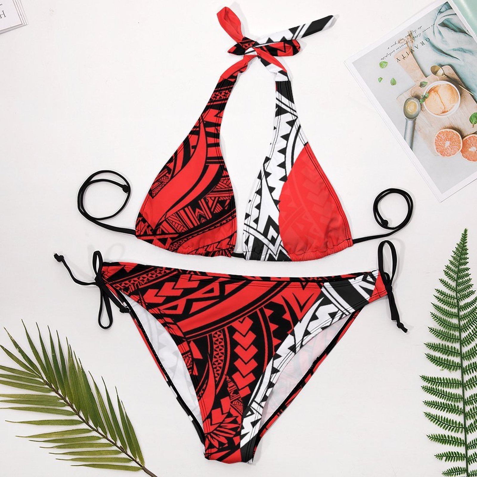 OEM custom swimwear wholesale fat women bikini polynesian design triangle bikini split beach wears mature women sexy swimsuit