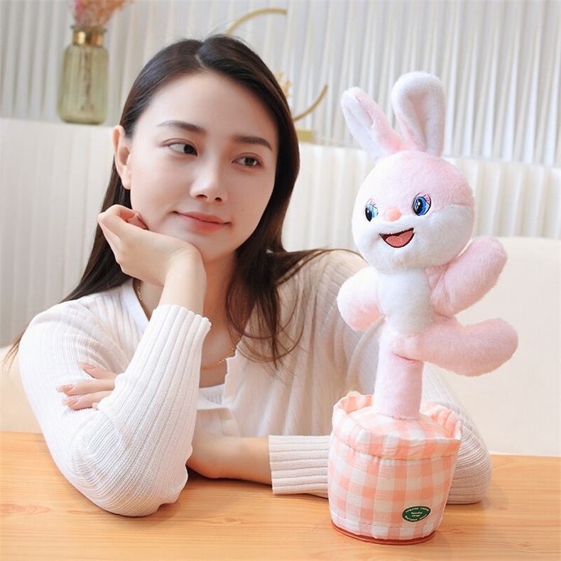 ZD Led Singing Dancing Music Rabbit Cow Rose Plush Toy Talking Twisting Repeating Cactus Rose Plush Doll Lighting Dancing Flower