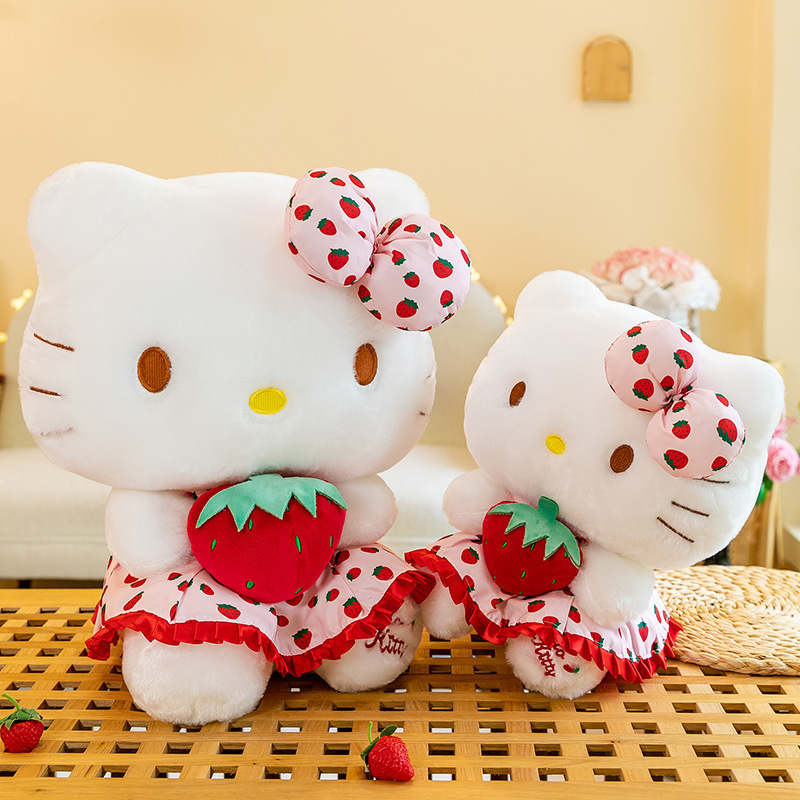 Plush Cat Hello KT Strawberry Stuffed Animals Cartoon Pillow Home Sleeping Rainbow Plush kitty toy doll