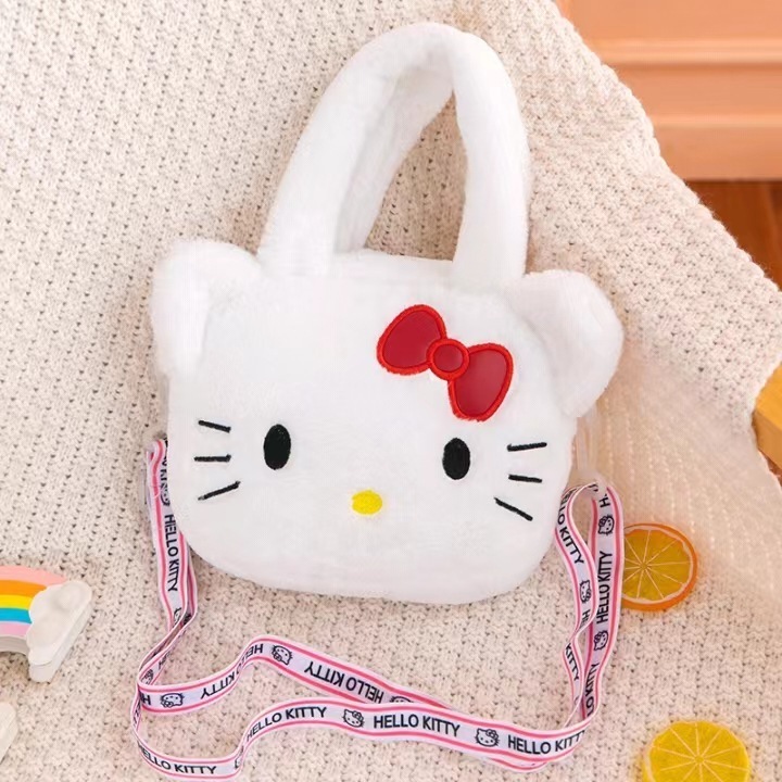 ZD Cute Bow Tie Kitty Plush Bag Hi Kitty Plush Backpack the Kitty Stuffed Handbag Kulomi Melody Bags Shoulder-bag