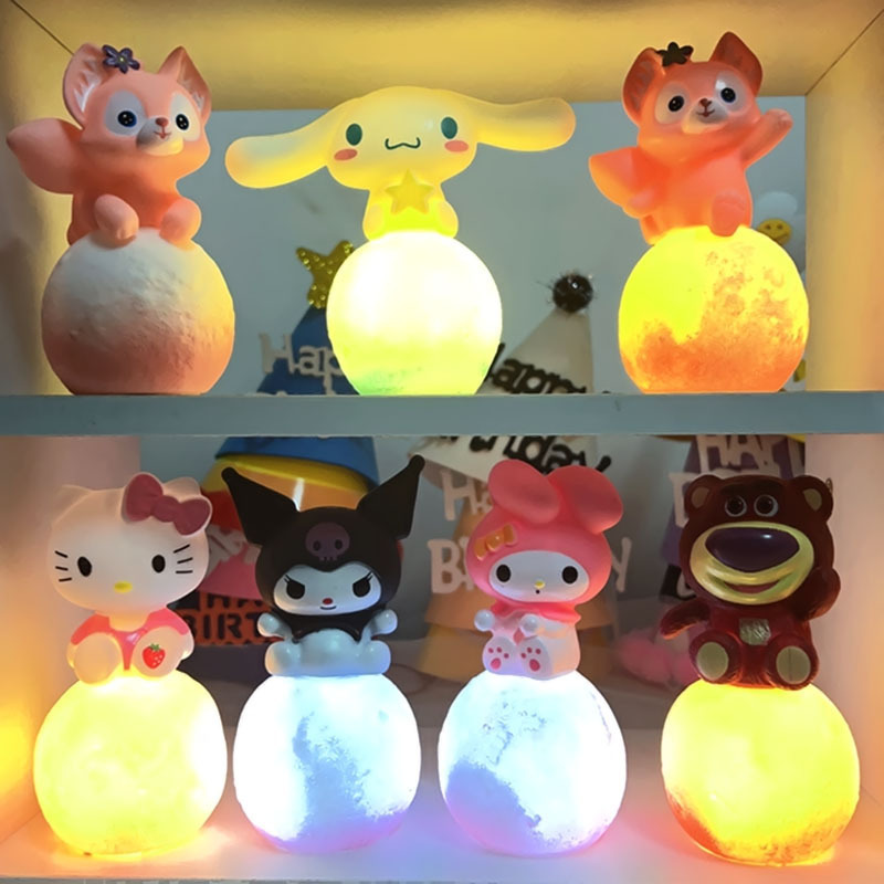 Kawaii Planet Night Light Anime Kuromi Cinnamoroll Cute Doll Bedside love Lamp small fox cake decoration bear cat cartoon light