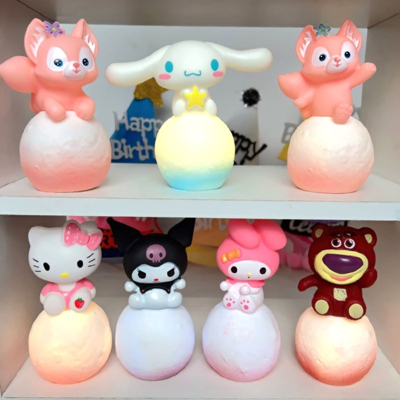 Kawaii Planet Night Light Anime Kuromi Cinnamoroll Cute Doll Bedside love Lamp small fox cake decoration bear cat cartoon light