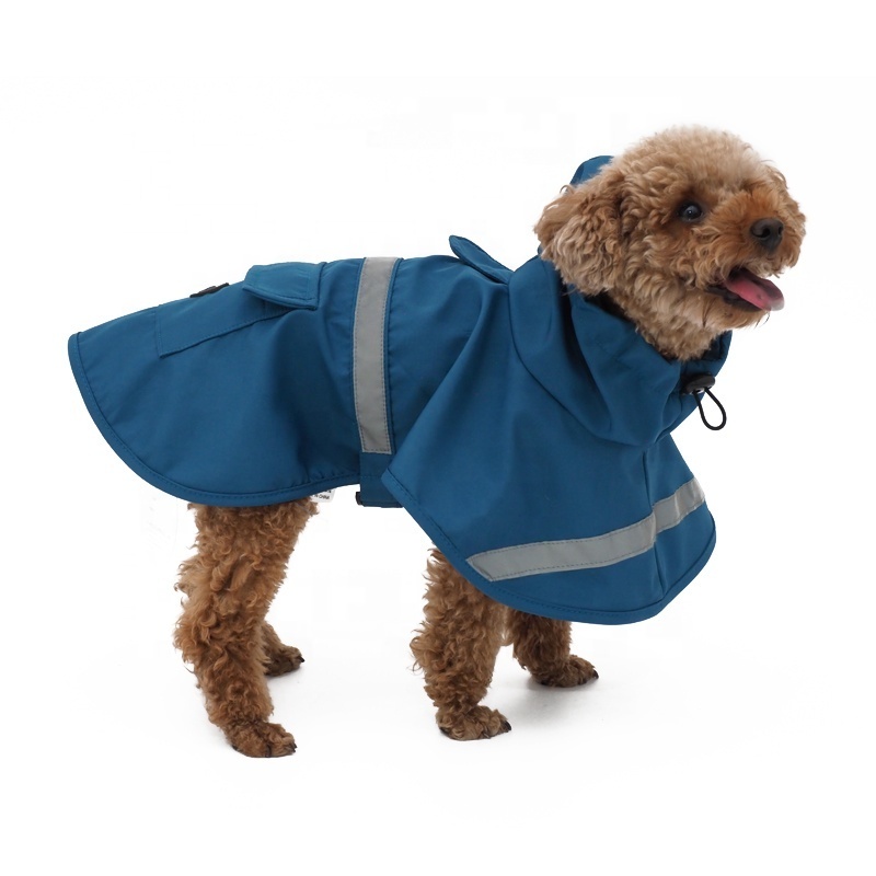 LS OEM Factory Waterproof Reflective Dog Raincoat Clothes Hoodie with Harness Opening and Poop Bag Pocket Pet Accessories