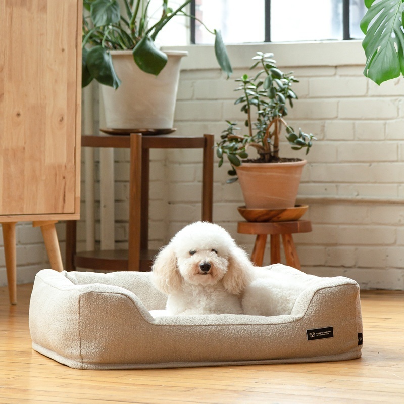 2023 LS Newly Design Popular Boucle Fabric Slow Resilience Memory Foam Dog Bed Removable Cover Dog Bed