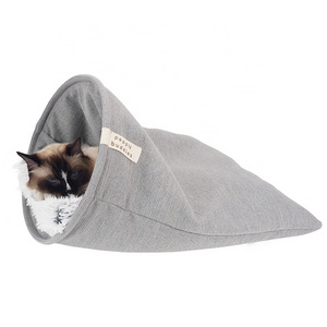 LS peppy buddies new design steel ring cat sleeping bag with removable reversible luxury long plush cushion