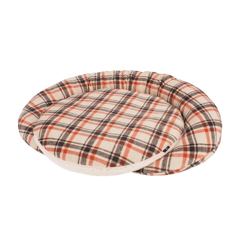 LS peppy buddies new shape luxury fur plaid dog pet bed with sofa blanket reversible pillow and anti slip bottom