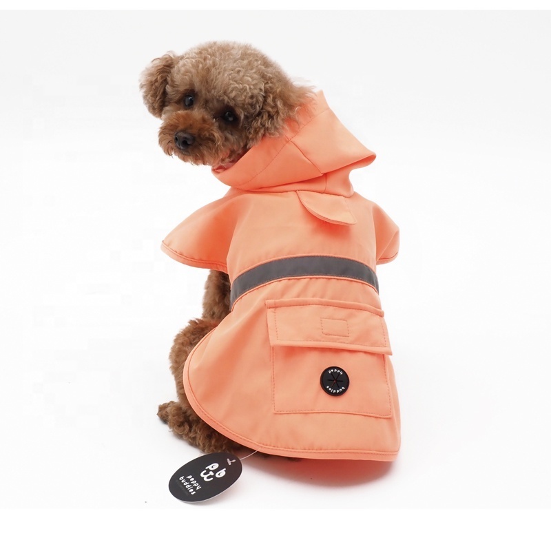 LS OEM Factory Waterproof Reflective Dog Raincoat Clothes Hoodie with Harness Opening and Poop Bag Pocket Pet Accessories