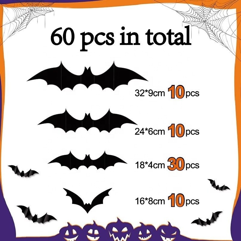 Halloween Black Red Bat Wall Stickers 3D PVC Halloween Party Wall Decorations Bat Stickers Wholesale