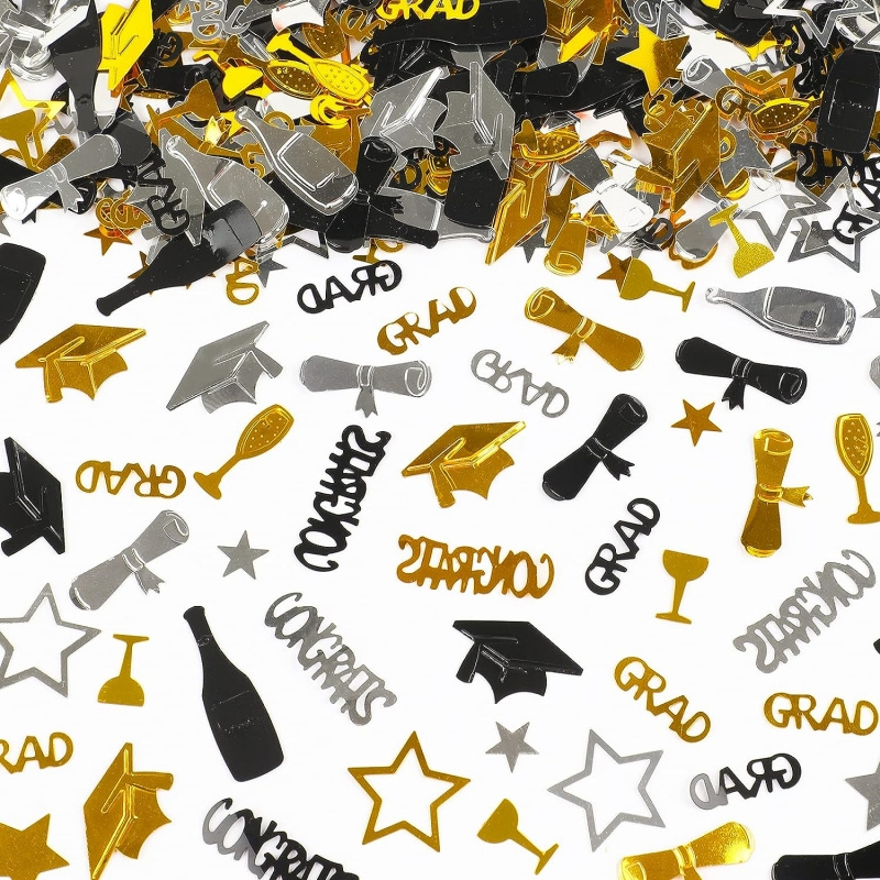 Congrats Grad Confetti Black Gold Silver 2023 15g Class of 2023 Decorations Table Throw confetti At The Party