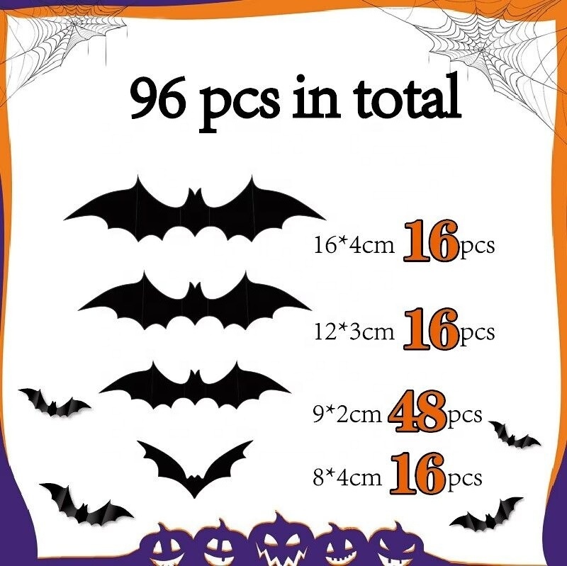 Halloween Black Red Bat Wall Stickers 3D PVC Halloween Party Wall Decorations Bat Stickers Wholesale