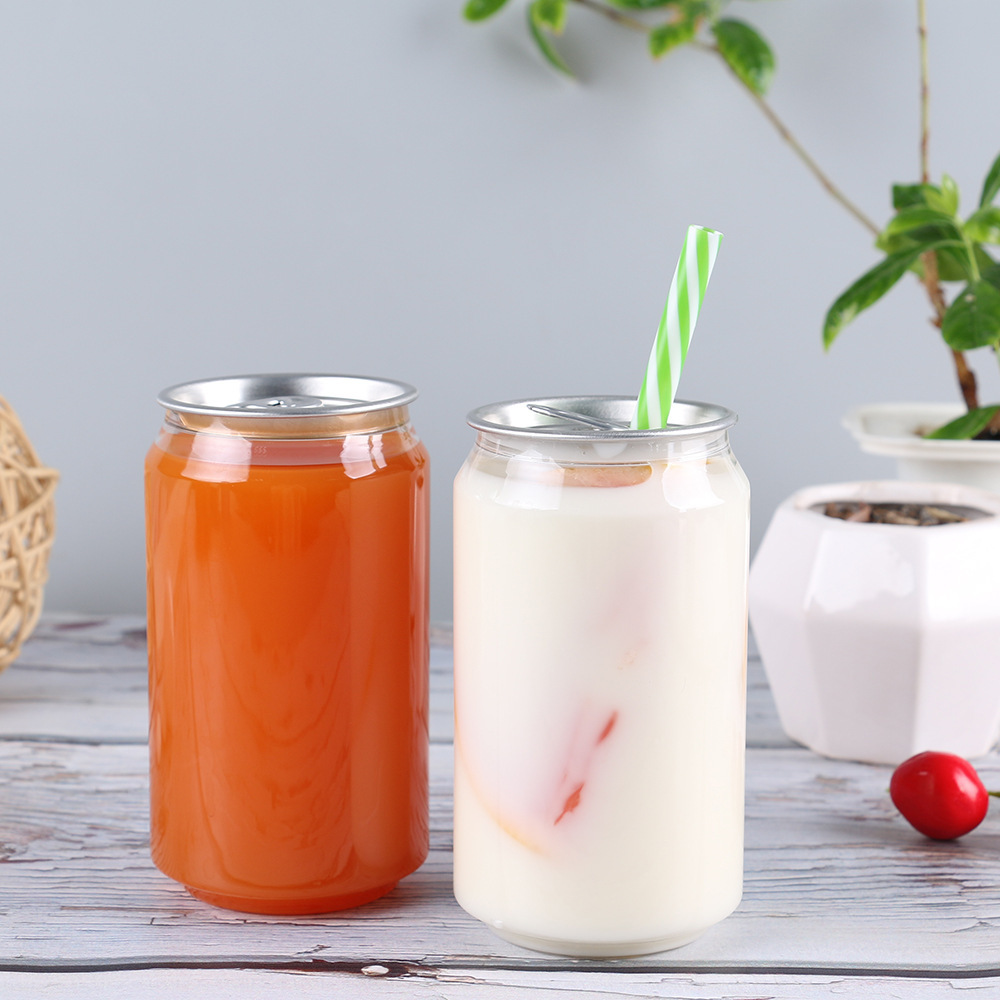 Factory Round Food Grade Wide Mouth Transparent Boba Tea Smoothie Cake Cold Coffee  PET Plastic Soda Can