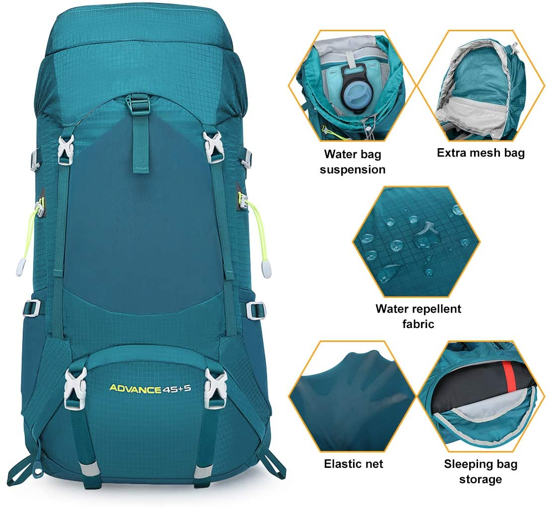 Quality Guarantee Large Capacity Green Climbing Hiking Backpack With Rain Cover 50L Mountain new design backpack