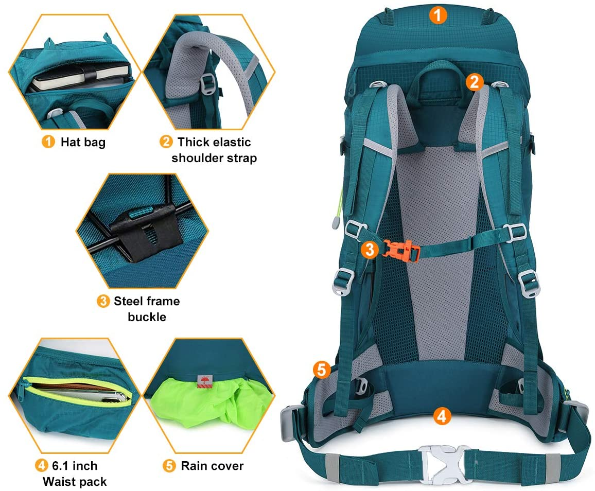 Quality Guarantee Large Capacity Green Climbing Hiking Backpack With Rain Cover 50L Mountain new design backpack