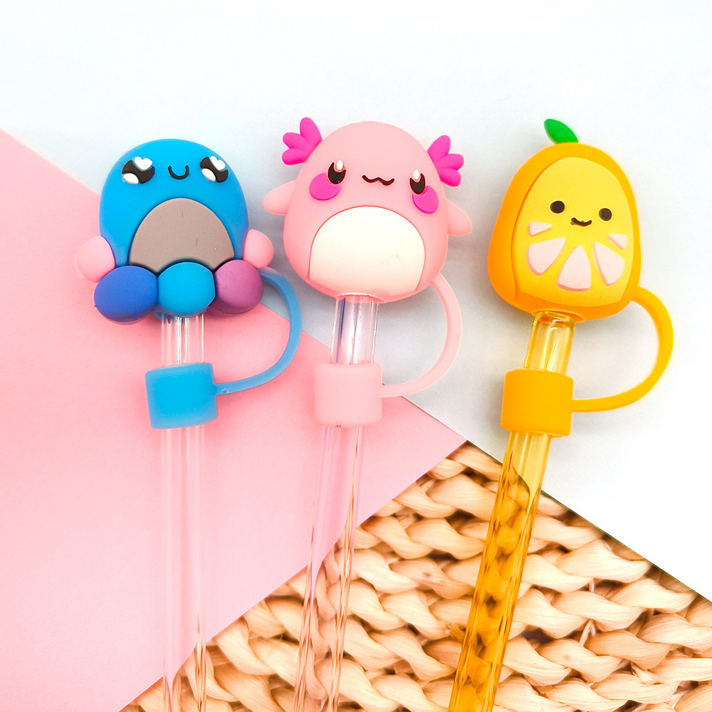 10mm 3D pvc Marine Plush Toy Silicone Straw Cover Reusable Straw Tips Lids Dust-proof