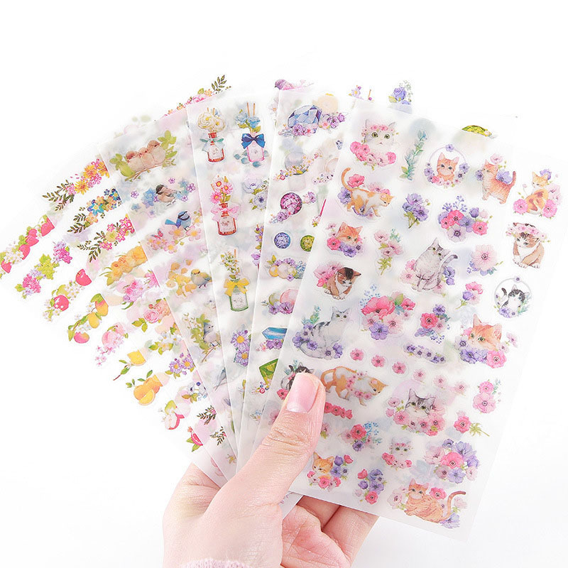 Custom flowers pattern stickers decal pink die cut sticker sheets for Decoration DIY Diary Album Planner Stickers