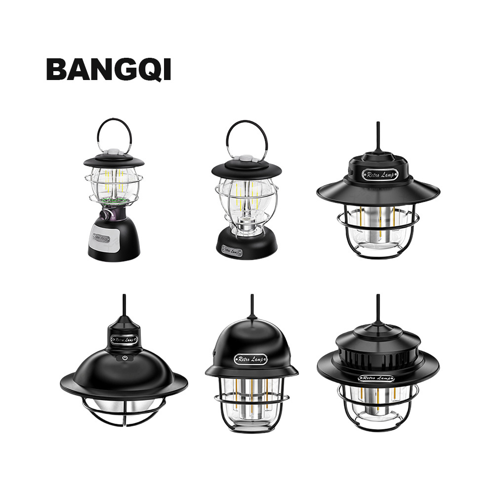 BANGQI  Outdoor Camping Essentials Portable Atmosphere Lamp Rechargeable   Adjustable Light Source Retro Led Lantern